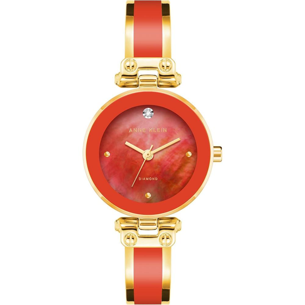 imageAnne Klein Womens Genuine Diamond Dial Bangle WatchRedGold