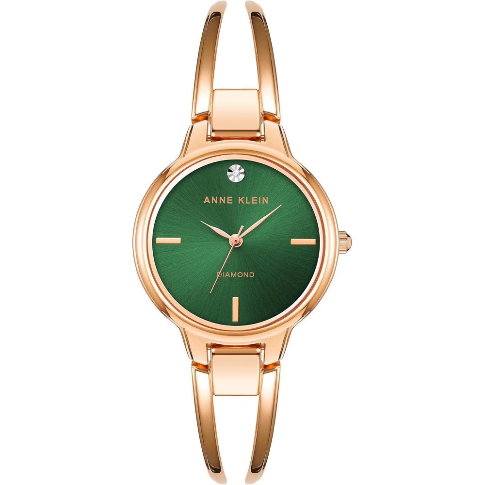 imageAnne Klein Womens Genuine Diamond Dial Bangle WatchRose GoldGreen