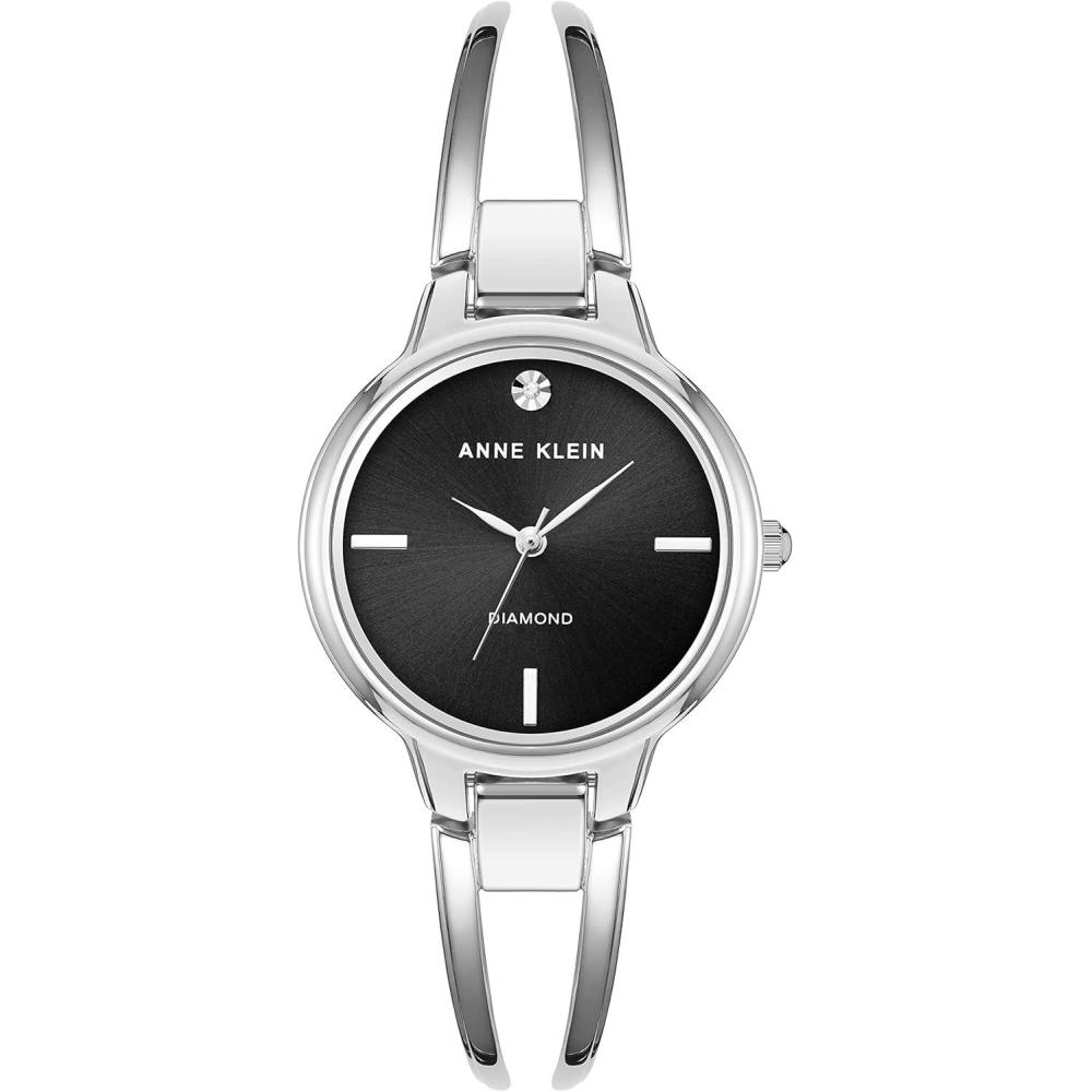 imageAnne Klein Womens Genuine Diamond Dial Bangle WatchSilverBlack