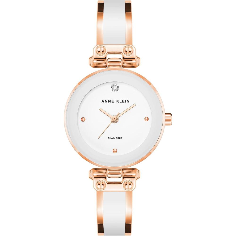 imageAnne Klein Womens Genuine Diamond Dial Bangle WatchWhiteRose Gold
