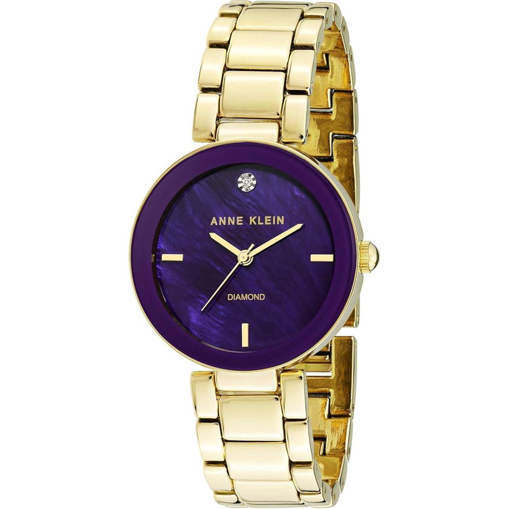 imageAnne Klein Womens Genuine Diamond Dial Bracelet WatchPurpleGold