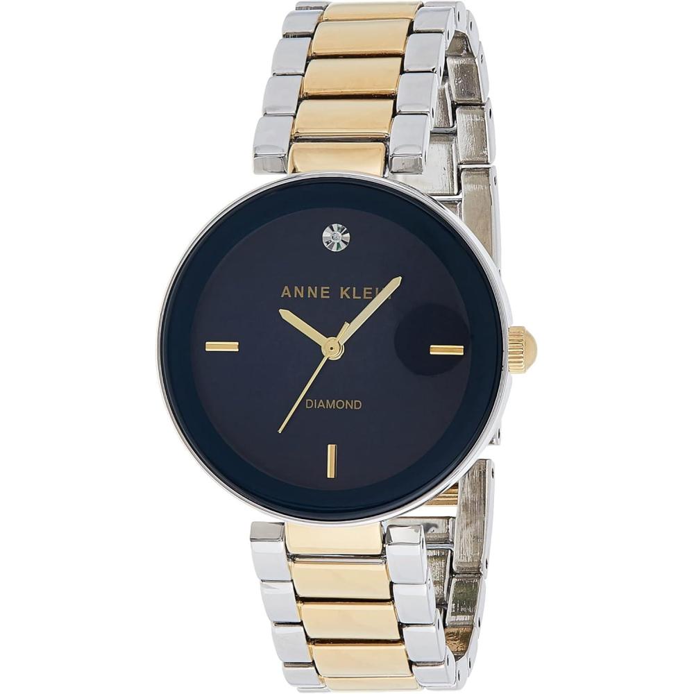 imageAnne Klein Womens Genuine Diamond Dial Bracelet WatchTwo ToneNavy Blue