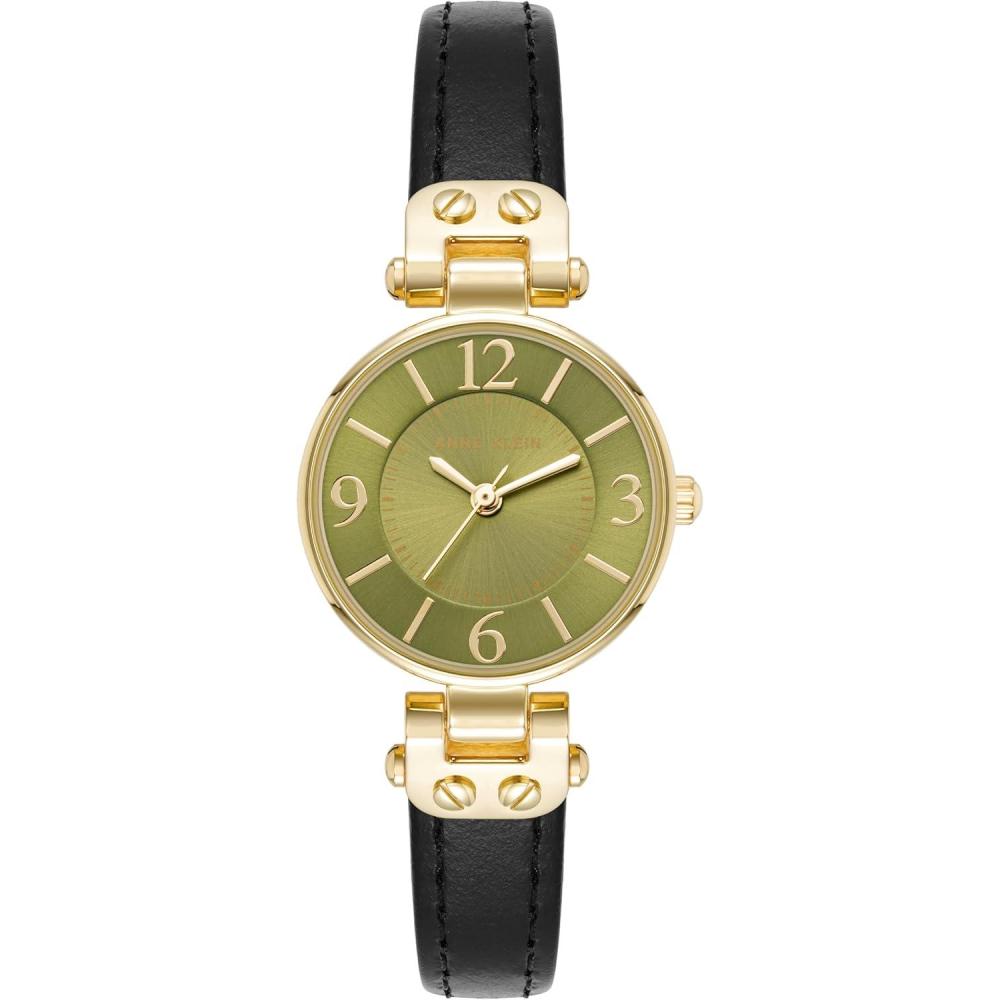imageAnne Klein Womens Leather Strap WatchBlackGreen
