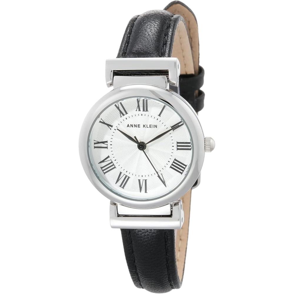imageAnne Klein Womens Leather Strap WatchBlackSilver