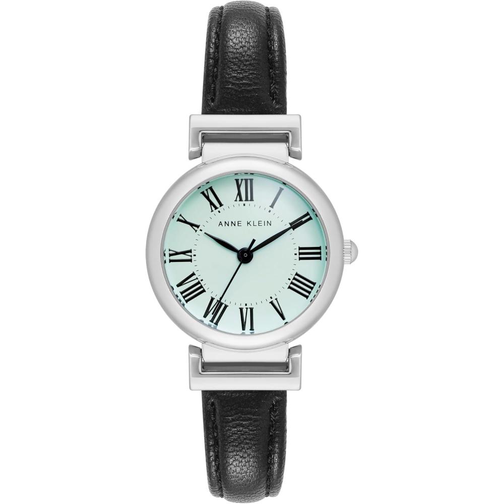 imageAnne Klein Womens Leather Strap WatchBlackSilverAqua