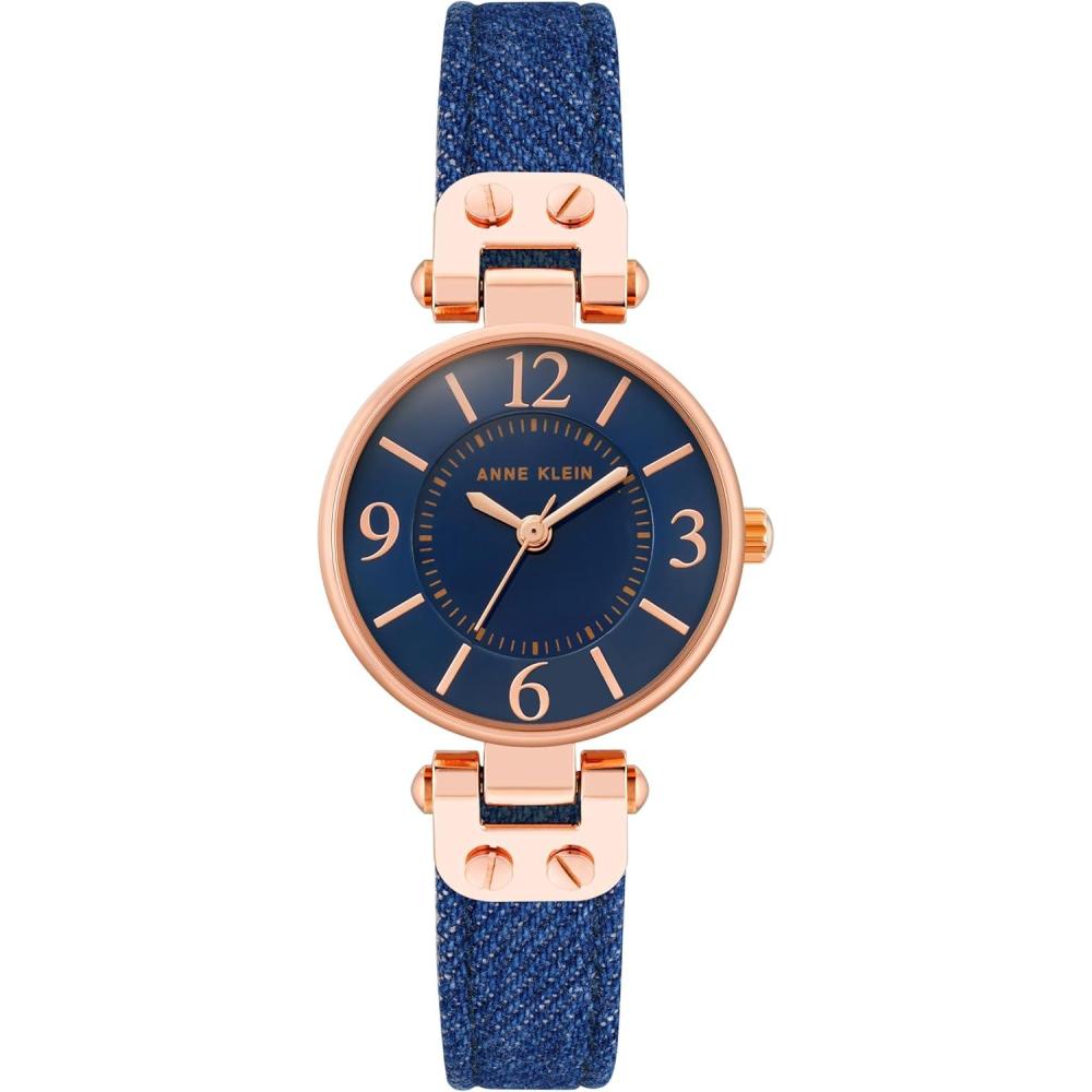 imageAnne Klein Womens Leather Strap WatchDenim BlueRose Gold