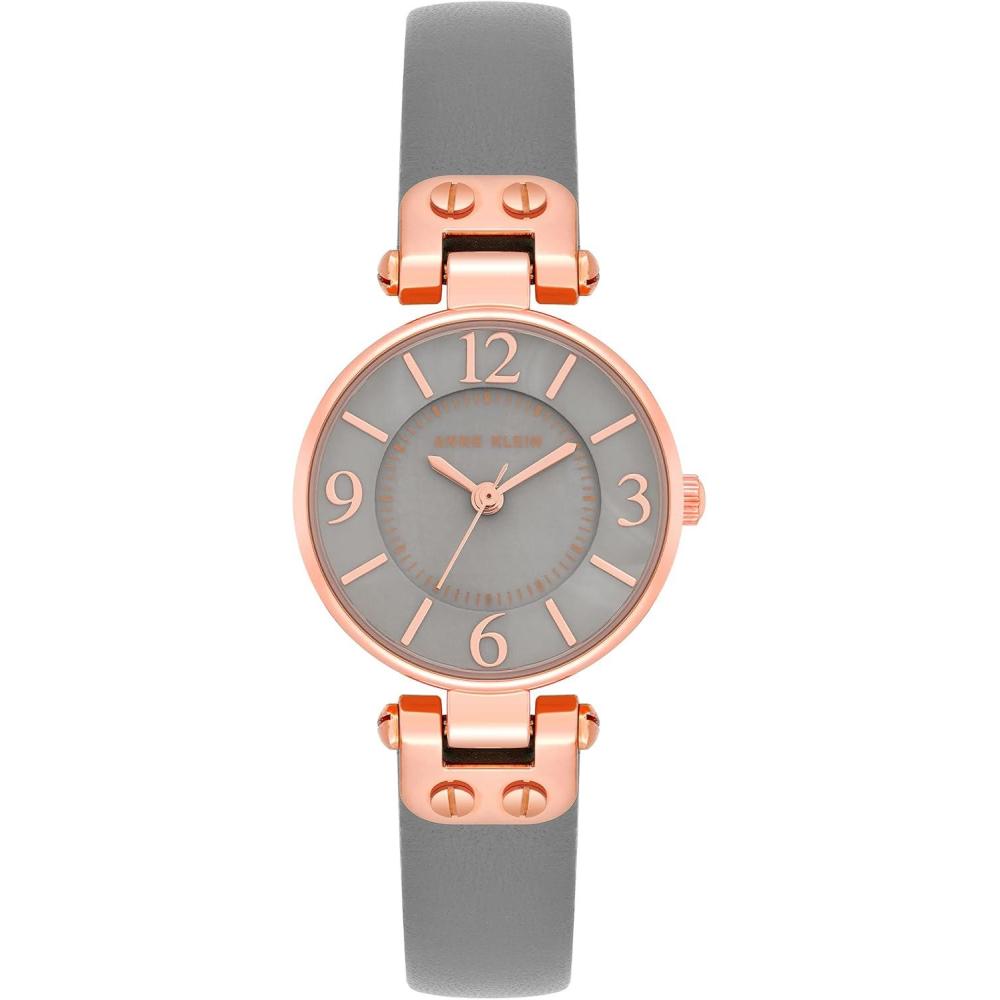 imageAnne Klein Womens Leather Strap WatchGreyRose Gold