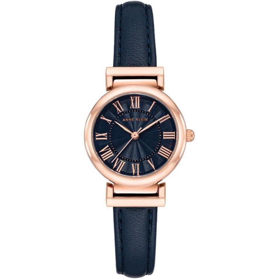 imageAnne Klein Womens Leather Strap WatchNavyRose GoldTone