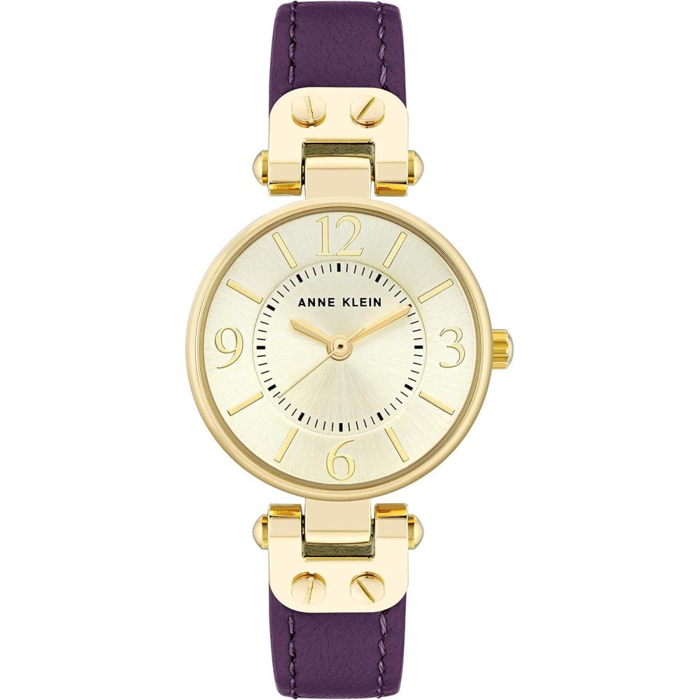 imageAnne Klein Womens Leather Strap WatchPurpleGold