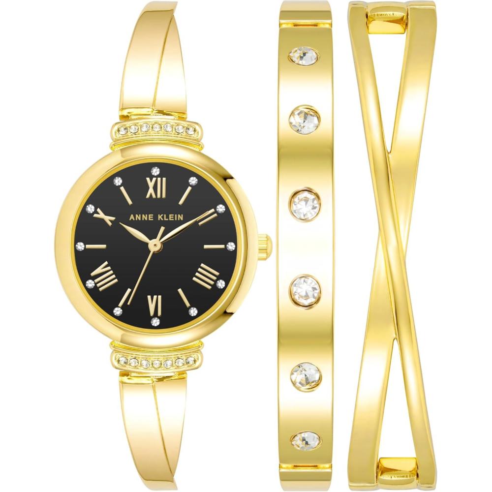 imageAnne Klein Womens Premium Crystal Accented Bangle Watch Set AK2245GoldBlack