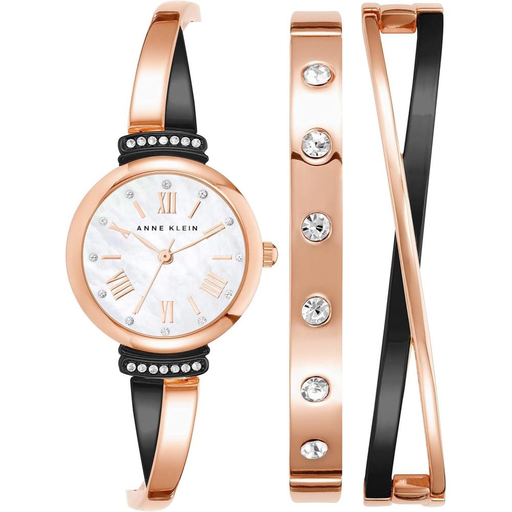 imageAnne Klein Womens Premium Crystal Accented Bangle Watch Set AK2245Rose GoldGunmetal Grey