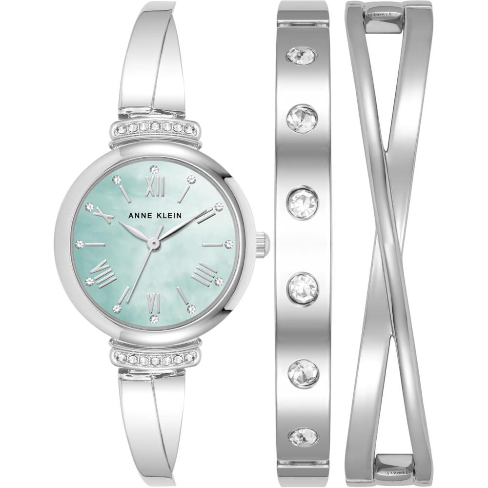 imageAnne Klein Womens Premium Crystal Accented Bangle Watch Set AK2245SilverLight Blue