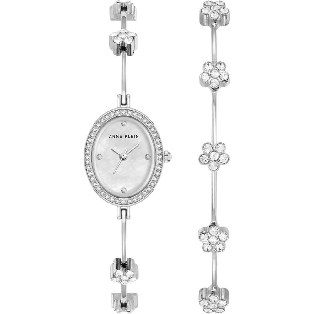 imageAnne Klein Womens Premium Crystal Accented Bangle Watch SetSilver