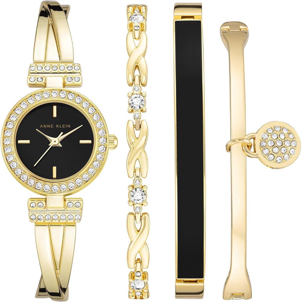 imageAnne Klein Womens Premium Crystal Accented Bangle Watch and Bracelet Set AK2238GoldBlack