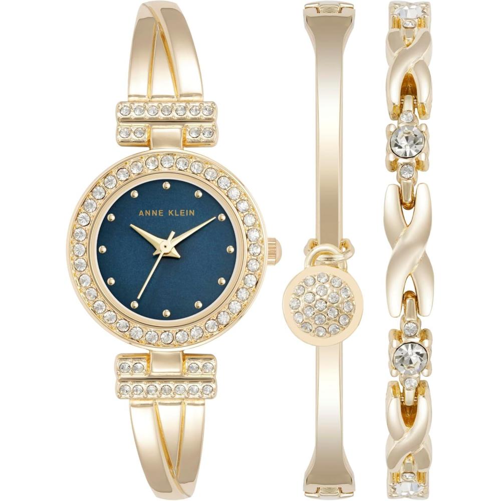 imageAnne Klein Womens Premium Crystal Accented Bangle Watch and Bracelet SetGoldBlue 2