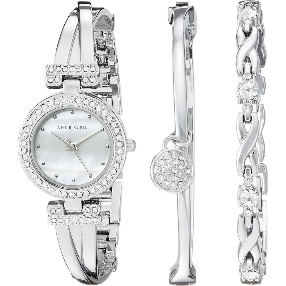 imageAnne Klein Womens Premium Crystal Accented Bangle Watch and Bracelet SetSilver