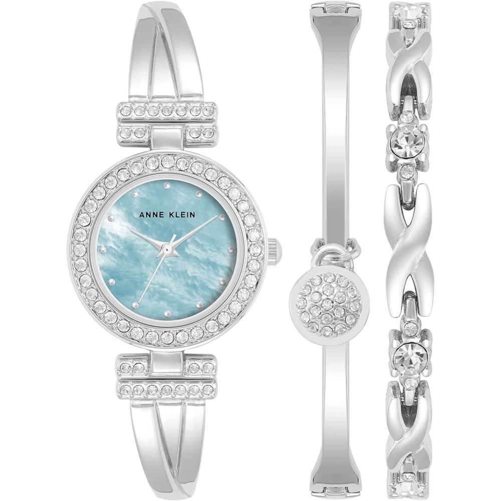 imageAnne Klein Womens Premium Crystal Accented Bangle Watch and Bracelet SetSilverLight Blue
