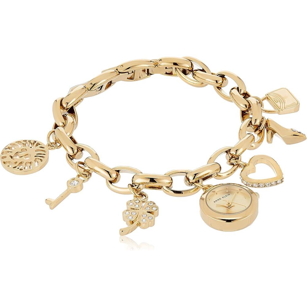 imageAnne Klein Womens Premium Crystal Accented GoldTone Charm Bracelet Watch 107604CHRMGold