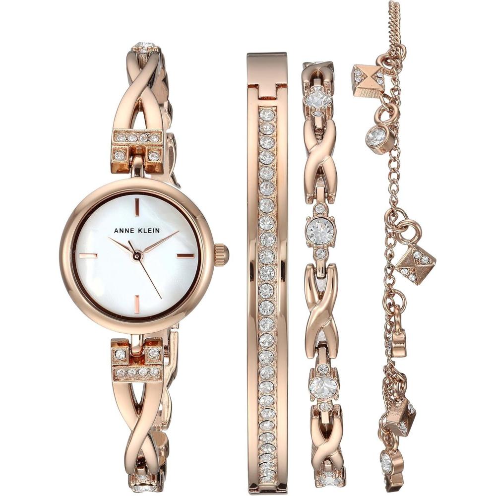 imageAnne Klein Womens Premium Crystal Accented SilverTone Watch and Bracelet SetRose Gold