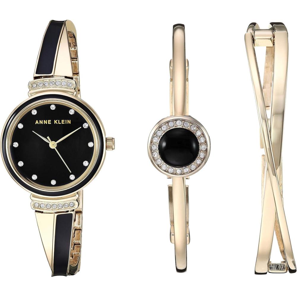 imageAnne Klein Womens Premium Crystal Accented Watch and Bangle SetGoldBlack