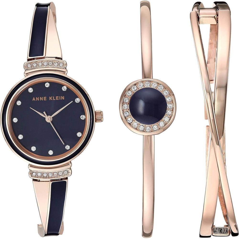 imageAnne Klein Womens Premium Crystal Accented Watch and Bangle SetGoldNavy Blue