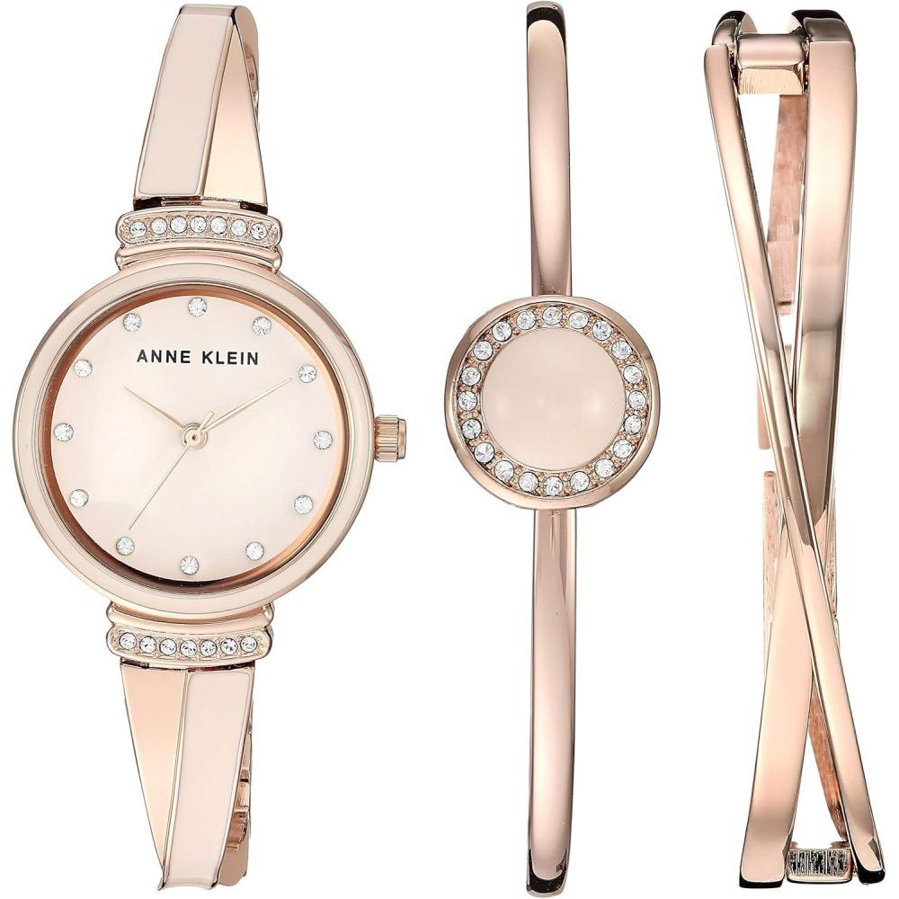 imageAnne Klein Womens Premium Crystal Accented Watch and Bangle SetRose GoldPink