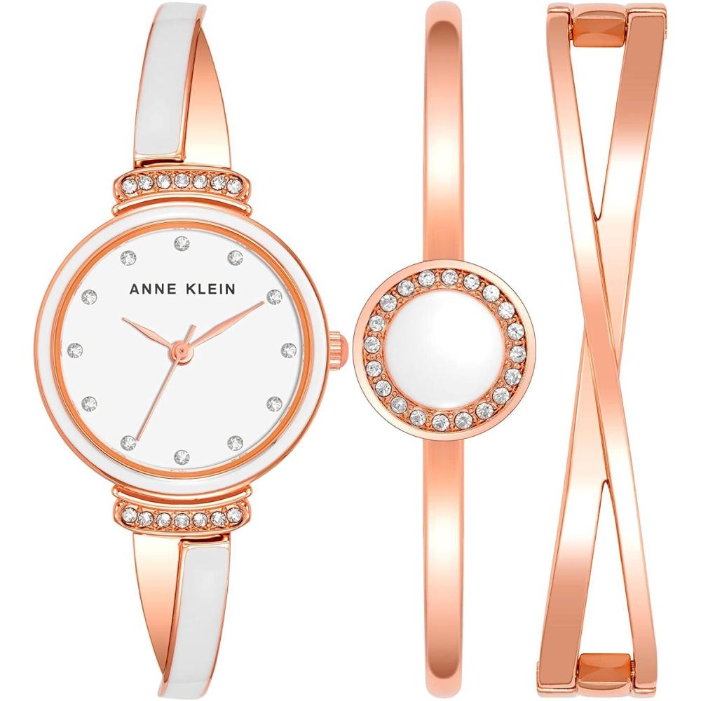 imageAnne Klein Womens Premium Crystal Accented Watch and Bangle SetRose GoldWhite
