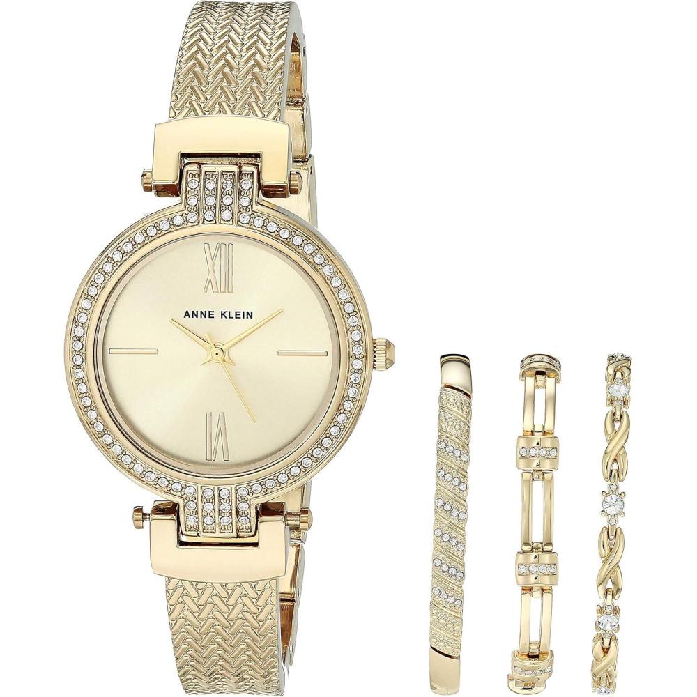 imageAnne Klein Womens Premium Crystal Accented Watch and Bracelet Set AK3584Gold