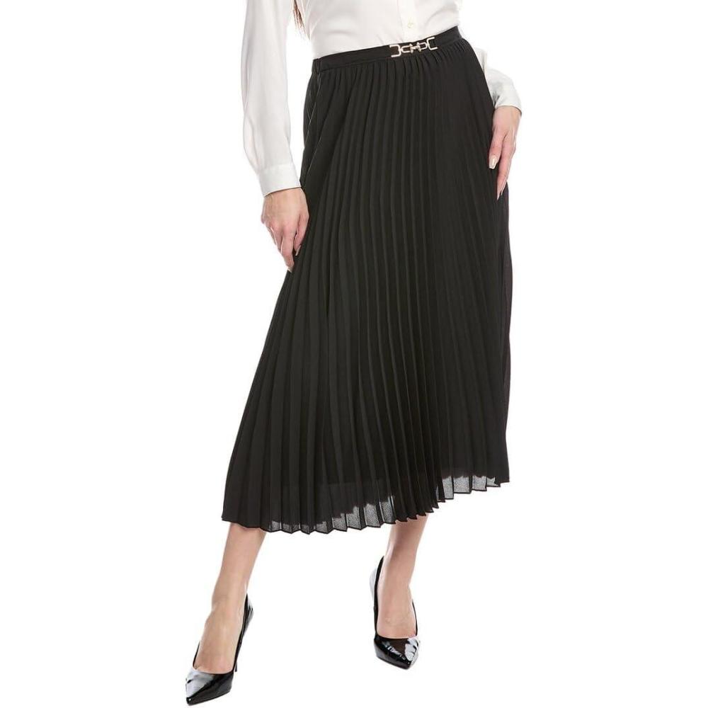 imageAnne Klein Womens Pull on Flat Frt Belt Pleated Skirt LinAnne Black