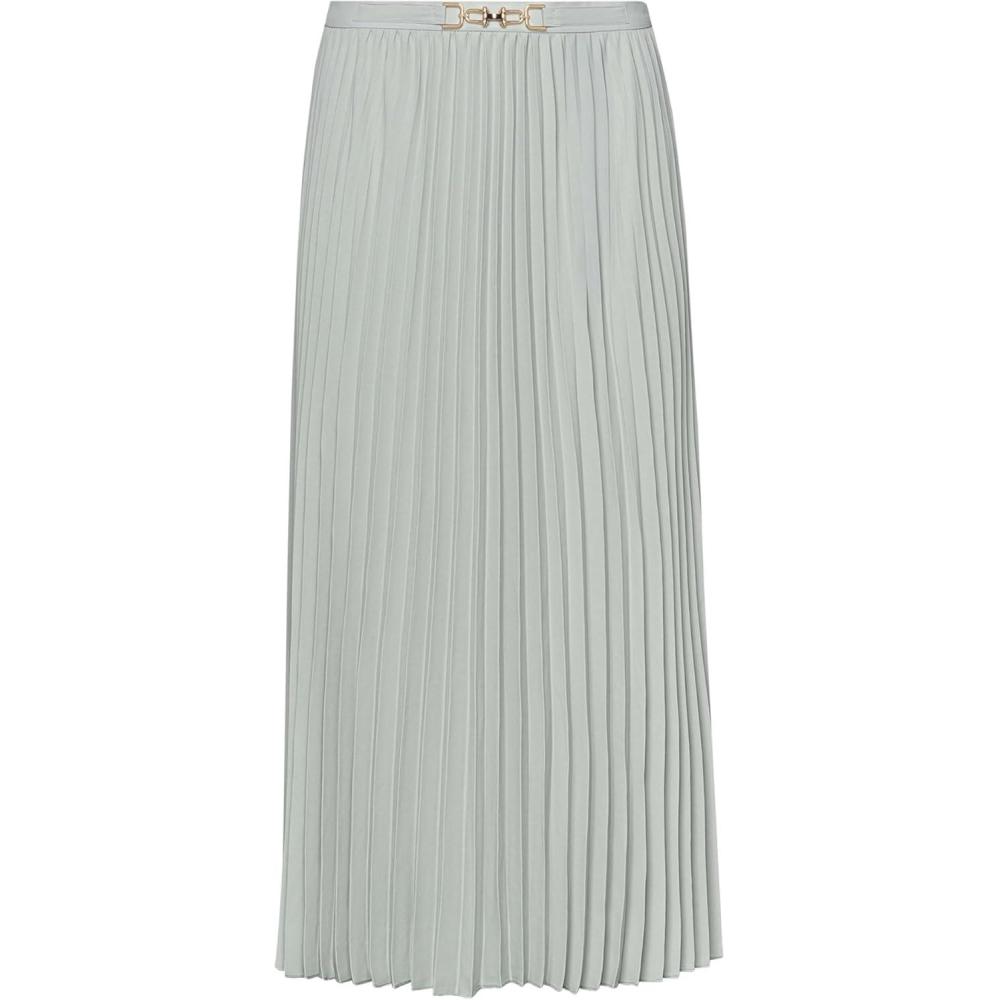 imageAnne Klein Womens Pull on Flat Frt Belt Pleated Skirt LinSoft Aloe