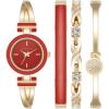 Anne Klein Women’s Bangle Watch and Premium Crystal Accented Bracelet Set(Gold/Red)