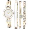 Anne Klein Women’s Bangle Watch and Premium Crystal Accented Bracelet Set(Gold/White)