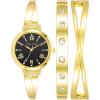 Anne Klein Women’s Premium Crystal Accented Bangle Watch Set, AK/2245(Gold/Black)