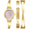 Anne Klein Women’s Premium Crystal Accented Bangle Watch Set, AK/2245(Gold/Lavender)
