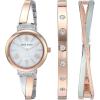 Anne Klein Women’s Premium Crystal Accented Bangle Watch Set, AK/2245(Rose Gold/Silver)