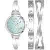 Anne Klein Women’s Premium Crystal Accented Bangle Watch Set, AK/2245(Silver/Light Blue)