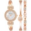 Anne Klein Women’s Premium Crystal Accented Bangle Watch and Bracelet Set(Rose Gold)