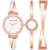 Anne Klein Women’s Premium Crystal Accented Watch and Bangle Set(Rose Gold/White)