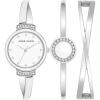 Anne Klein Women’s Premium Crystal Accented Watch and Bangle Set(Silver/White)