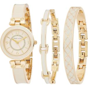 Anne Klein Women’s Accented Bangle Watch and Bracelet Set, AK/3296(Gold/Ivory)