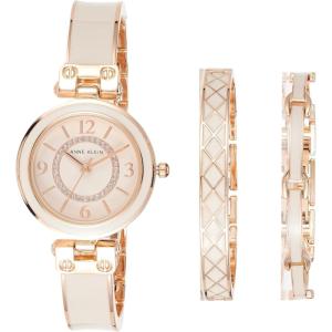 Anne Klein Women’s Accented Bangle Watch and Bracelet Set, AK/3296(Rose Gold/Blush Pink)