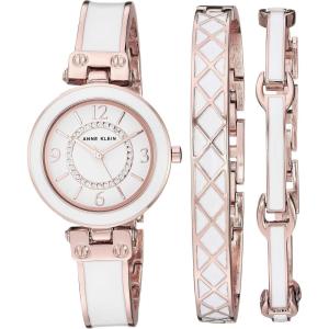 Anne Klein Women’s Accented Bangle Watch and Bracelet Set, AK/3296(Rose Gold/White)