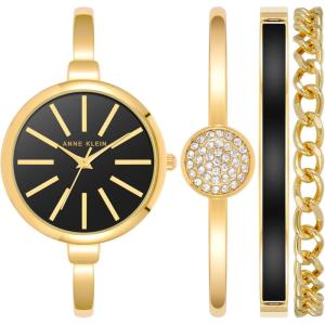 Anne Klein Women’s Bangle Watch and Bracelet Set(Gold/Black)