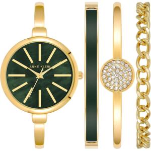 Anne Klein Women’s Bangle Watch and Bracelet Set(Gold/Green)