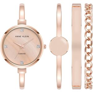 Anne Klein Women’s Bangle Watch and Bracelet Set(Rose Gold/Blush Pink Lab-Grown)