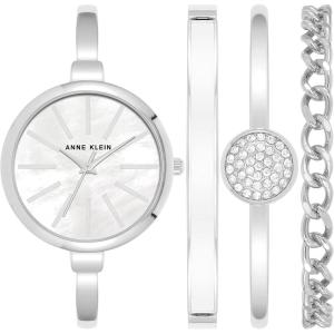 Anne Klein Women’s Bangle Watch and Bracelet Set(Silver)