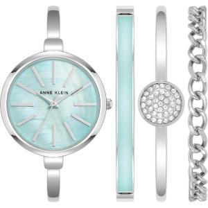 Anne Klein Women’s Bangle Watch and Bracelet Set(Silver/Light Blue)