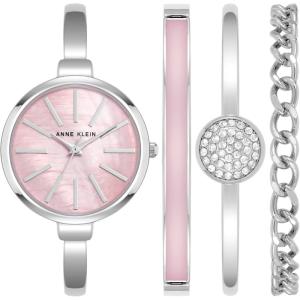 Anne Klein Women’s Bangle Watch and Bracelet Set(Silver/Pink)