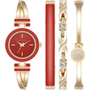 Anne Klein Women’s Bangle Watch and Premium Crystal Accented Bracelet Set(Gold/Red)