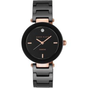Anne Klein Women’s Black Ceramic Bracelet Watch with Diamond Accent(Black/Rose Gold)